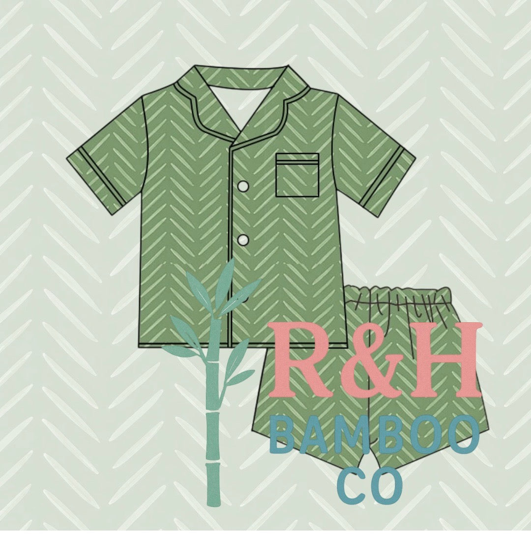 Green Herringbone Adult Pjs